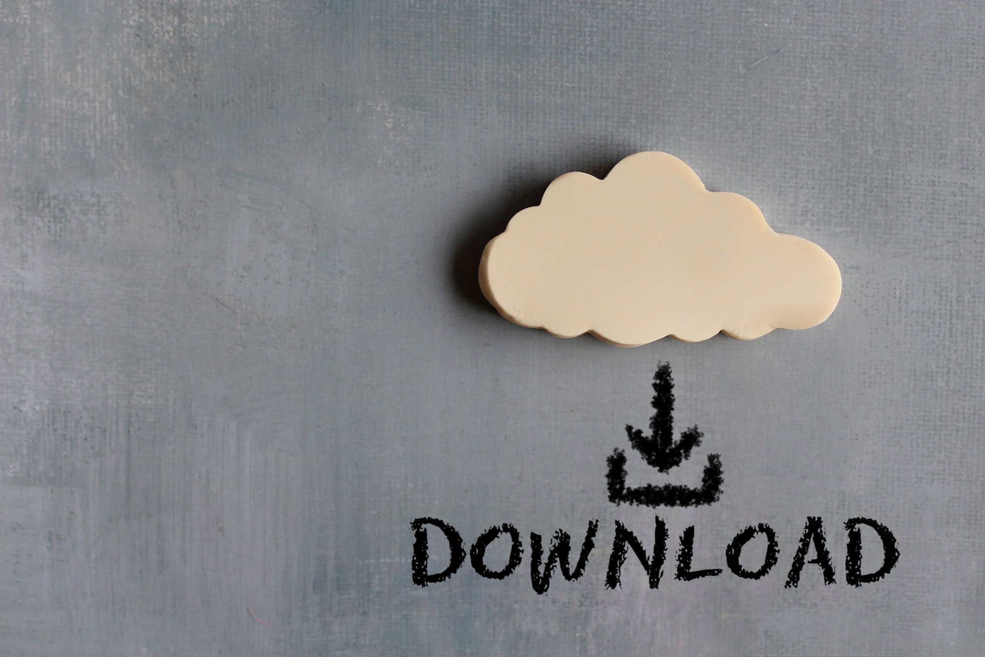 Cloud computing, network concept. White cloud and text DOWNLOAD with downward arrow icon
