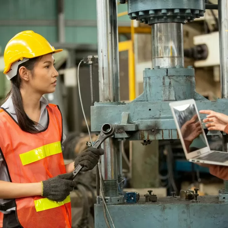 industrial factory worker working in metal manufacturing industry