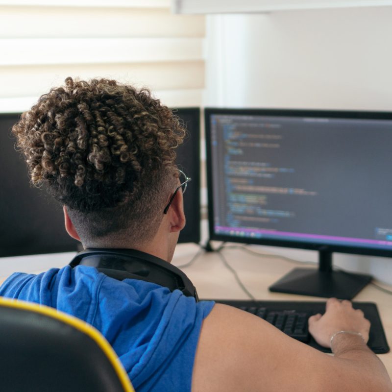 A website/software developer busy coding in his studio